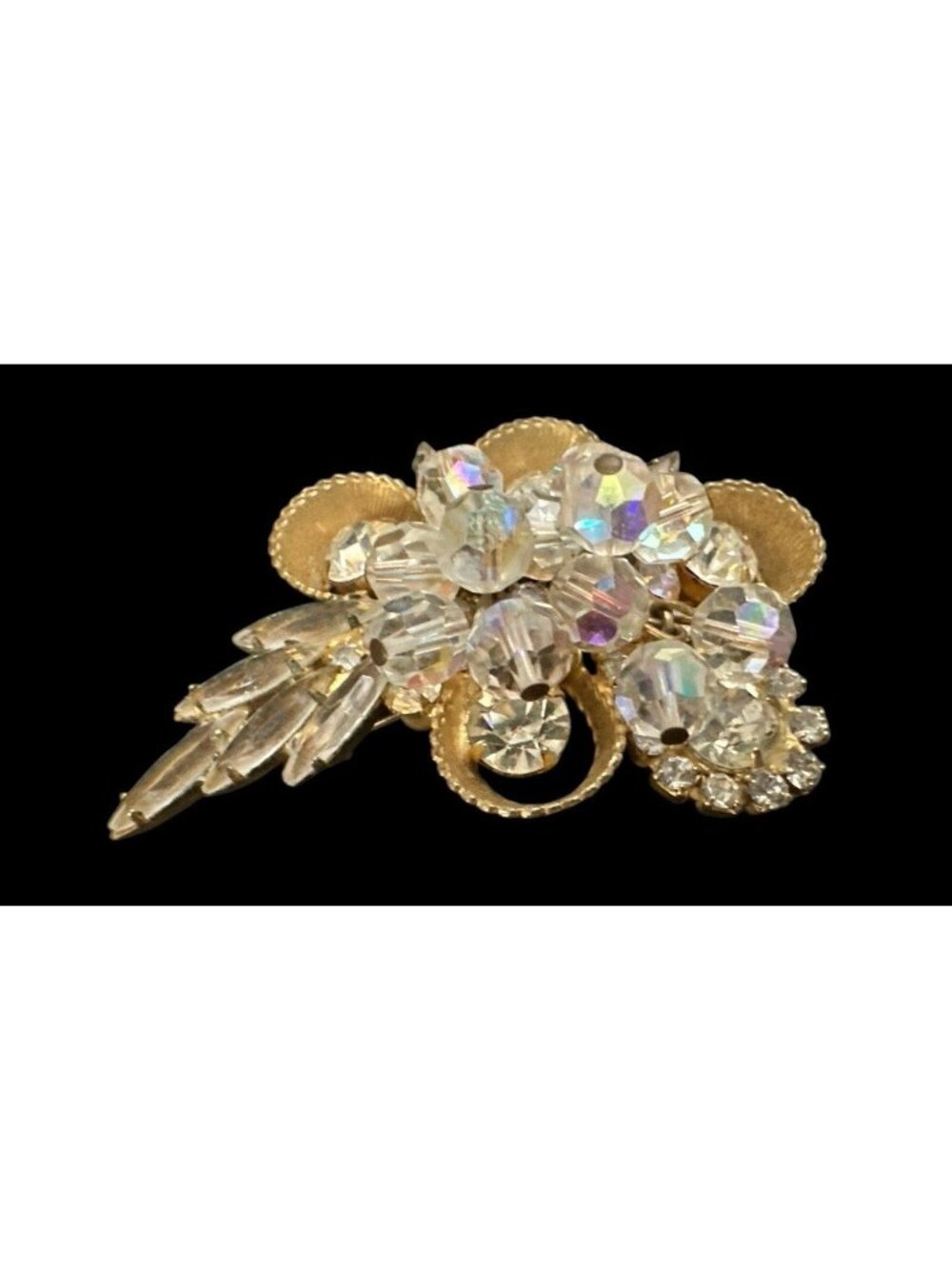 Juliana Delizza Elster Brooch Rhinestone AB Crystal Dangle Beads Gold Pin